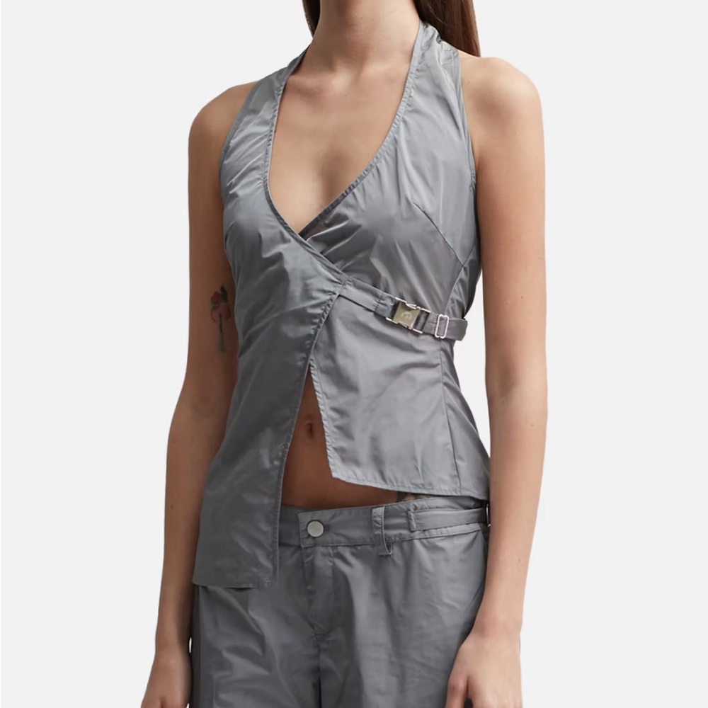 Miaou Sonia Halter Top in Reflective Grey in Women’s S